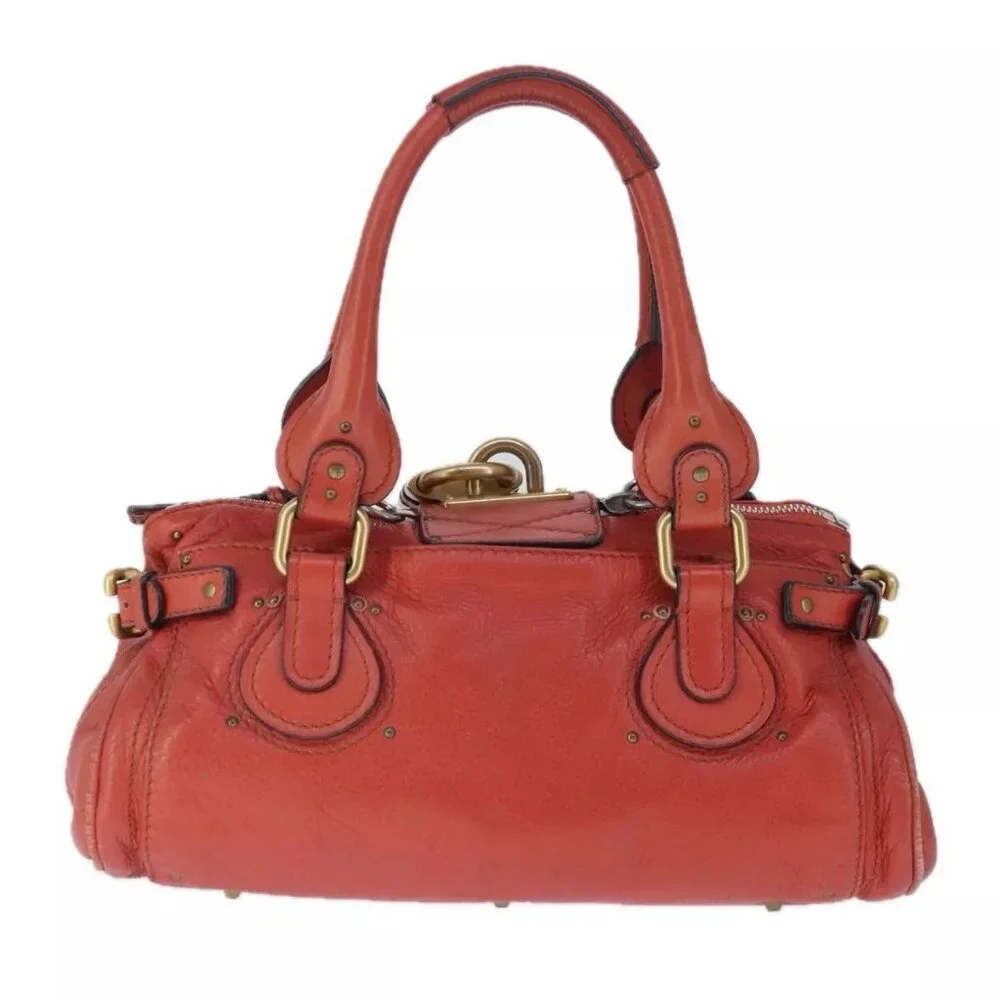 Chloe Paddington Hand Bag Leather Red Gold Silver Auth - Picture 4 of 16